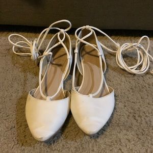 White lace up flats